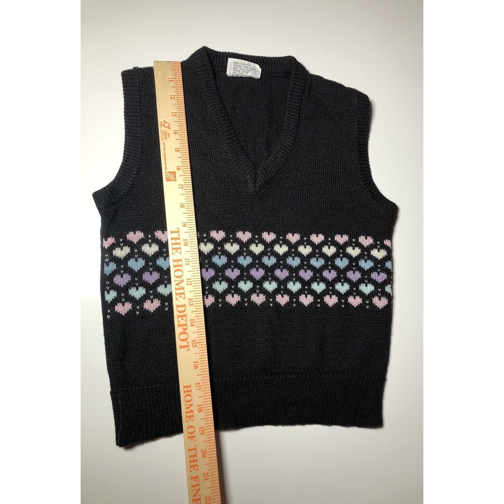 Vtg 80s Statement Sweater Vest Knit Pastel Hearts Grannycore Dark Kawaii s/m - Picture 9 of 10